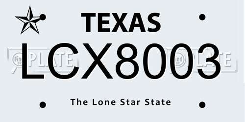LCX8003 Texas License Plate