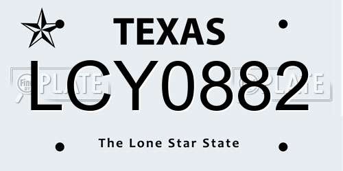 LCY0882 Texas License Plate