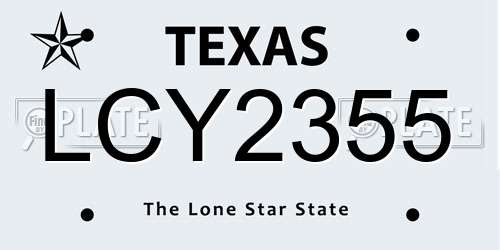 LCY2355 Texas License Plate