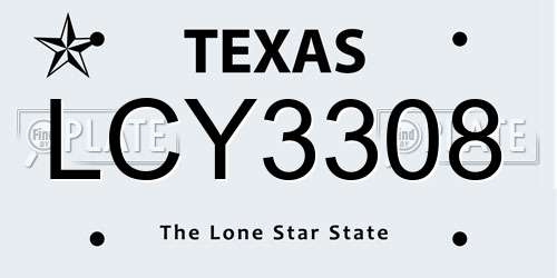 LCY3308 Texas License Plate
