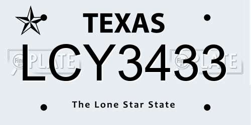 LCY3433 Texas License Plate