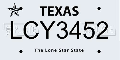 LCY3452 Texas License Plate