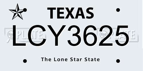 LCY3625 Texas License Plate