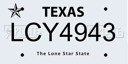 LCY4943 Texas License Plate