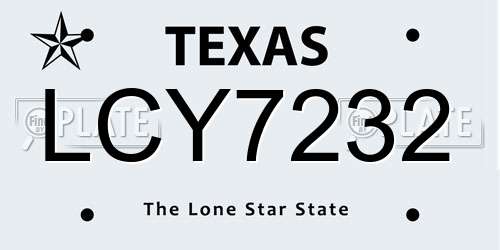 LCY7232 Texas License Plate