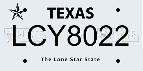 LCY8022 Texas License Plate