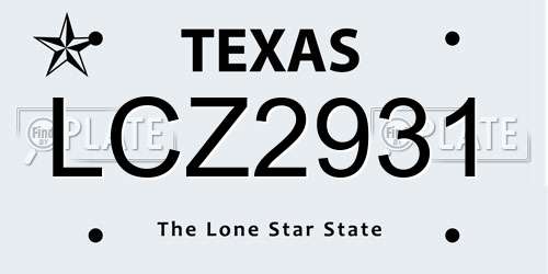 LCZ2931 Texas License Plate