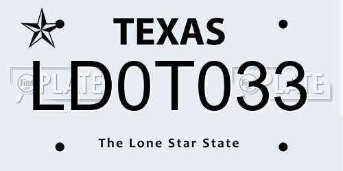 LD0T033 Texas License Plate