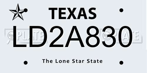 LD2A830 Texas License Plate
