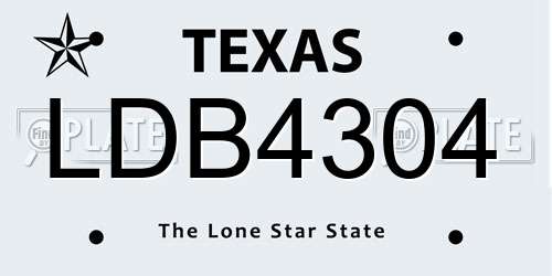 LDB4304 Texas License Plate