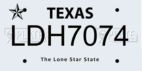 LDH7074 Texas License Plate