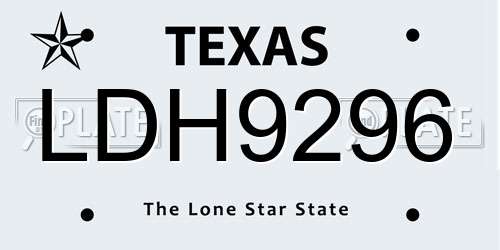 LDH9296 Texas License Plate
