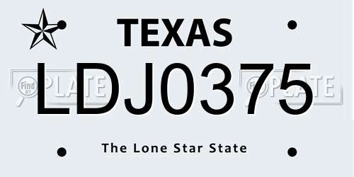 LDJ0375 Texas License Plate
