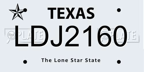 LDJ2160 Texas License Plate
