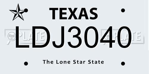LDJ3040 Texas License Plate
