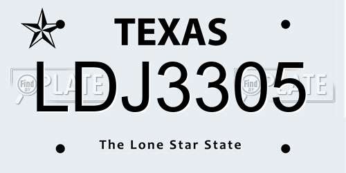 LDJ3305 Texas License Plate
