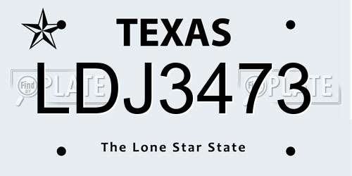 LDJ3473 Texas License Plate
