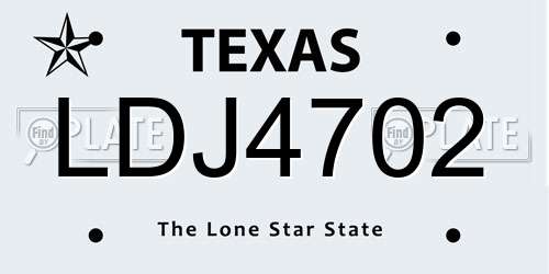 LDJ4702 Texas License Plate