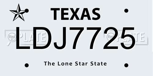 LDJ7725 Texas License Plate