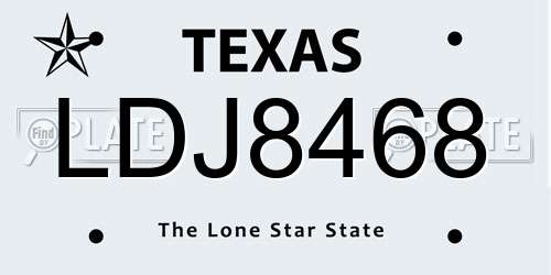 LDJ8468 Texas License Plate