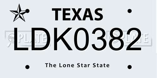 LDK0382 Texas License Plate