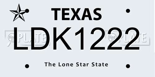 LDK1222 Texas License Plate