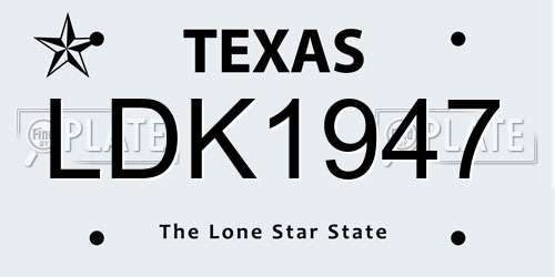 LDK1947 Texas License Plate