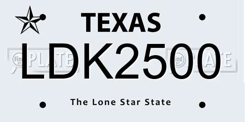 LDK2500 Texas License Plate