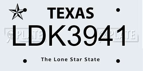LDK3941 Texas License Plate