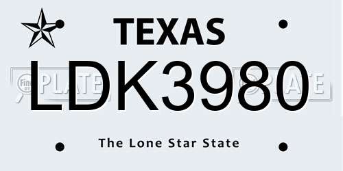 LDK3980 Texas License Plate