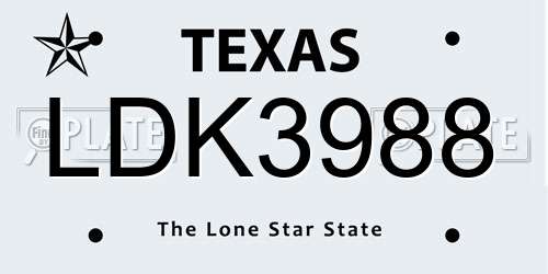LDK3988 Texas License Plate
