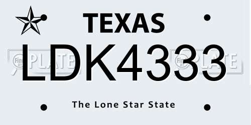 LDK4333 Texas License Plate