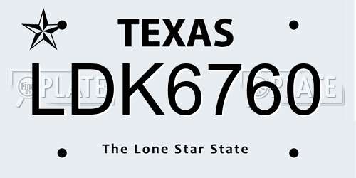 LDK6760 Texas License Plate