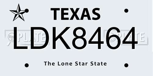 LDK8464 Texas License Plate
