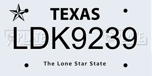 LDK9239 Texas License Plate