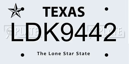 LDK9442 Texas License Plate