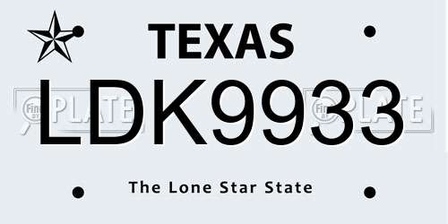 LDK9933 Texas License Plate