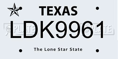 LDK9961 Texas License Plate