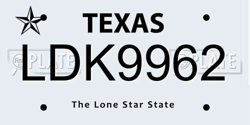 LDK9962 Texas License Plate