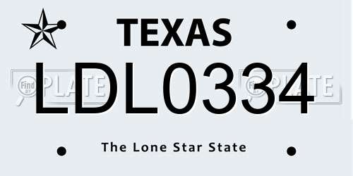 LDL0334 Texas License Plate