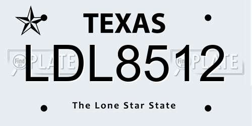 LDL8512 Texas License Plate