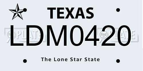 LDM0420 Texas License Plate