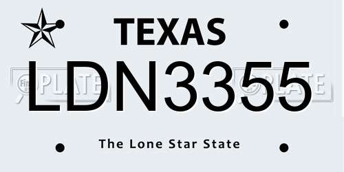 LDN3355 Texas License Plate