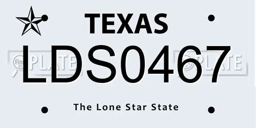 LDS0467 Texas License Plate