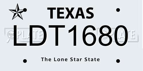 LDT1680 Texas License Plate