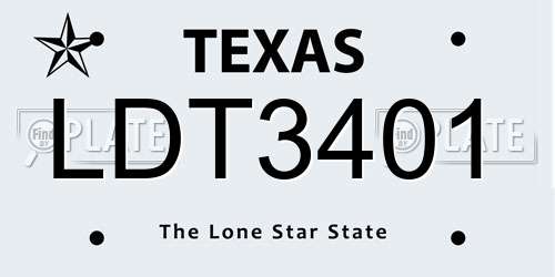 LDT3401 Texas License Plate