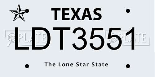 LDT3551 Texas License Plate