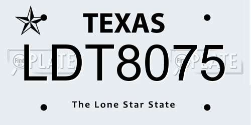 LDT8075 Texas License Plate