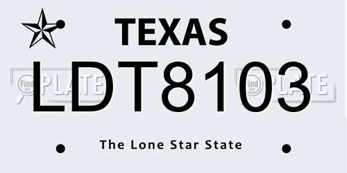 LDT8103 Texas License Plate