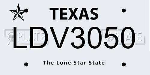 LDV3050 Texas License Plate